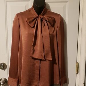 Express Brown Long Sleeve Tie Front Blouse